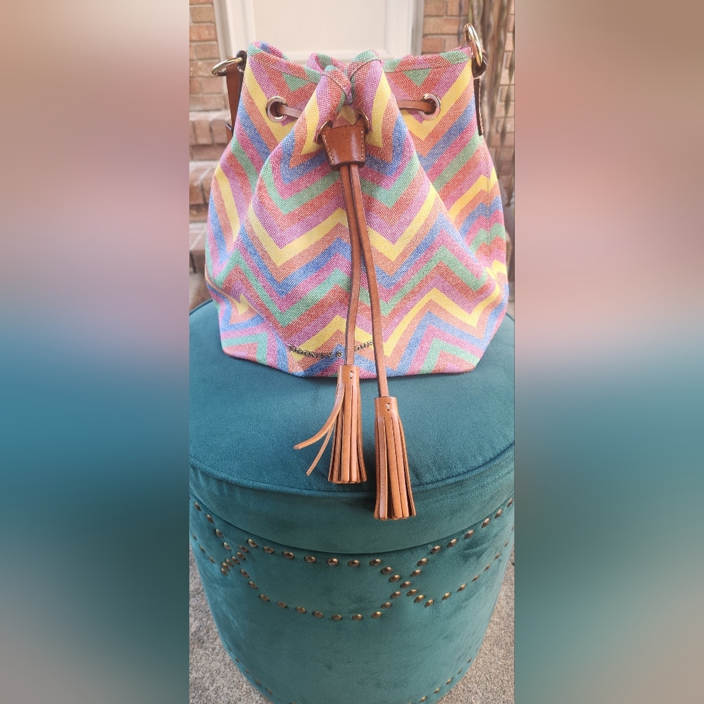 Dooney & Bourke Drawstring Bucket Bag Chevron Print